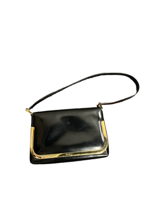 Gucci Black Patent Leather One Strap Gold Hardware Snap Closure Bag Black / S