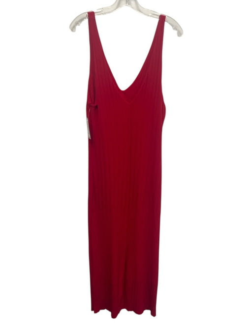 Zara Size L Red Polyester Blend Ribbed Knit Sleeveless V Neck V Back Dress Red / L