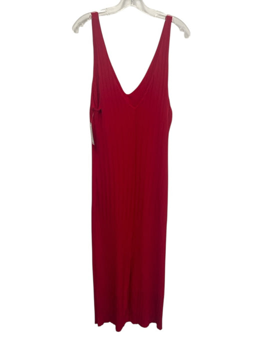 Zara Size L Red Polyester Blend Ribbed Knit Sleeveless V Neck V Back Dress Red / L