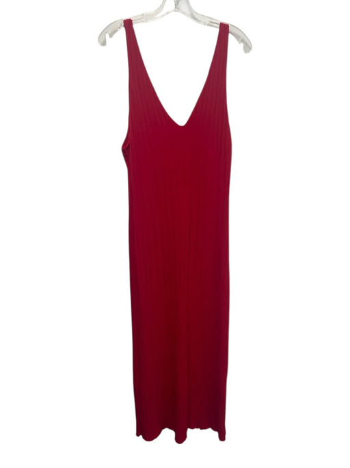 Zara Size L Red Polyester Blend Ribbed Knit Sleeveless V Neck V Back Dress Red / L