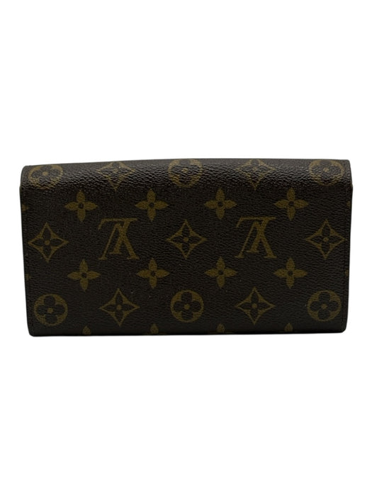Louis Vuitton Brown Coated Canvas & Leather Monogram Snap Button Close Wallets Brown