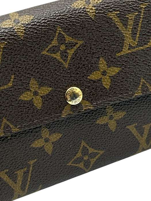 Louis Vuitton Brown Coated Canvas & Leather Monogram Snap Button Close Wallets Brown