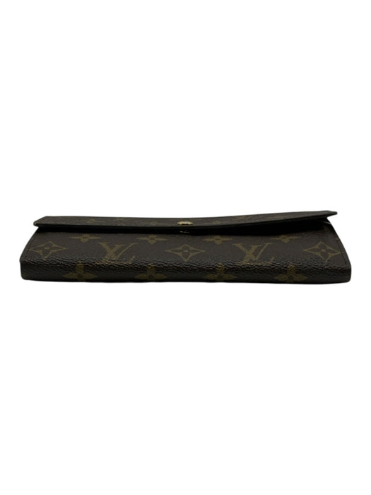 Louis Vuitton Brown Coated Canvas & Leather Monogram Snap Button Close Wallets Brown