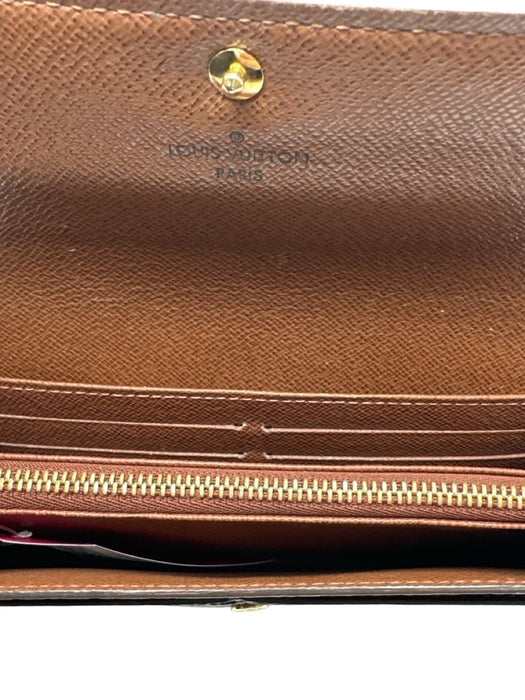 Louis Vuitton Brown Coated Canvas & Leather Monogram Snap Button Close Wallets Brown