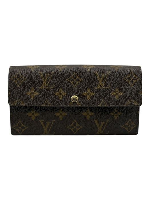 Louis Vuitton Brown Coated Canvas & Leather Monogram Snap Button Close Wallets Brown