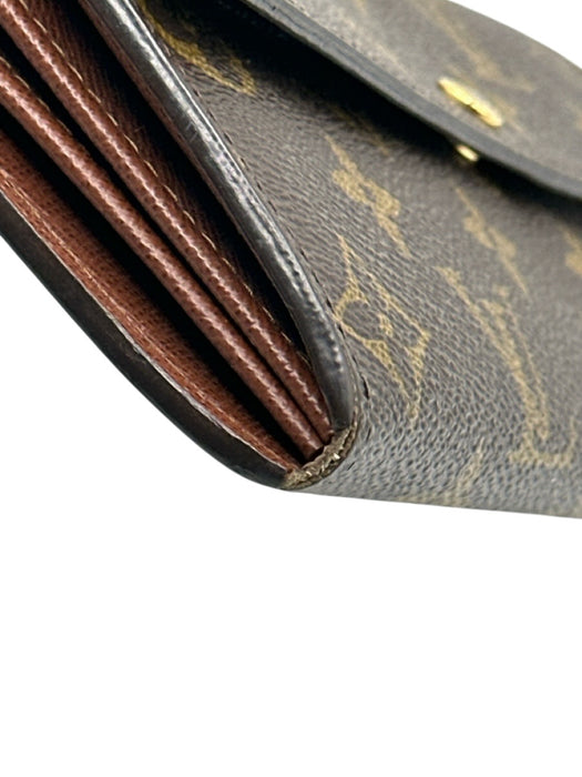 Louis Vuitton Brown Coated Canvas & Leather Monogram Snap Button Close Wallets Brown