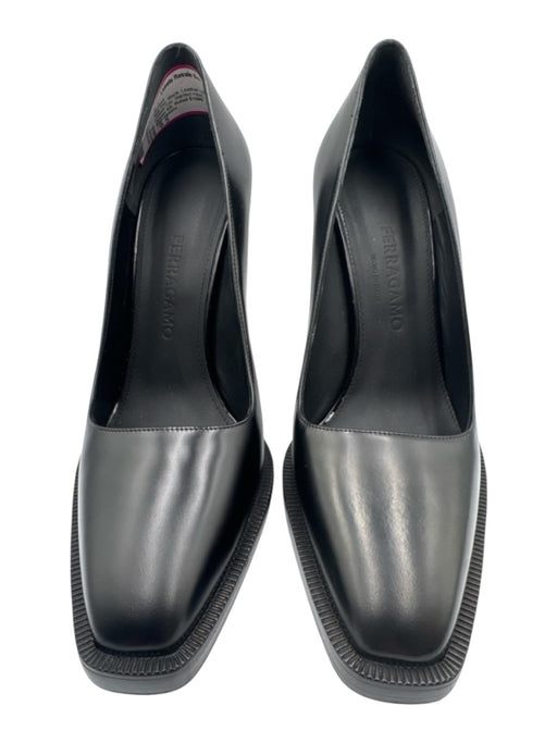 Ferragamo Shoe Size 9.5 Black Leather Upper Glossy Chisel Toe Slanted Heel Pumps Black / 9.5