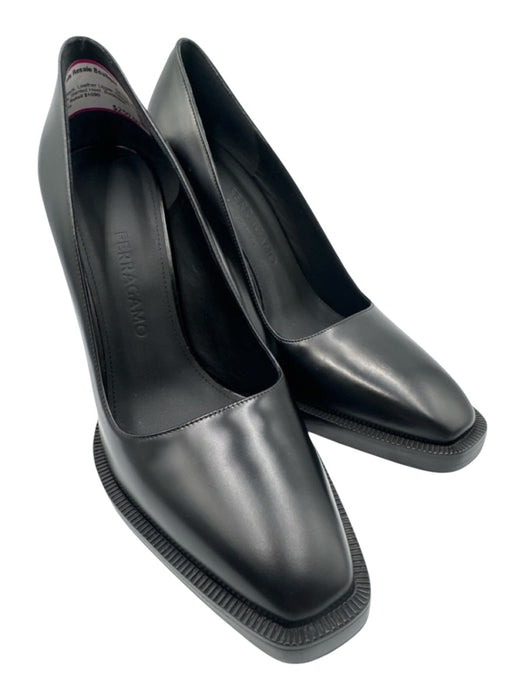 Ferragamo Shoe Size 9.5 Black Leather Upper Glossy Chisel Toe Slanted Heel Pumps Black / 9.5