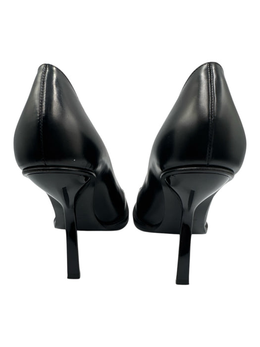 Ferragamo Shoe Size 9.5 Black Leather Upper Glossy Chisel Toe Slanted Heel Pumps Black / 9.5