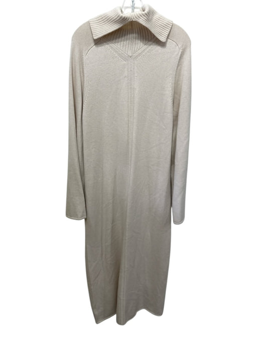 Athleta Size S Beige Wool Knit Turtleneck Front Slit Long Sweater Beige / S
