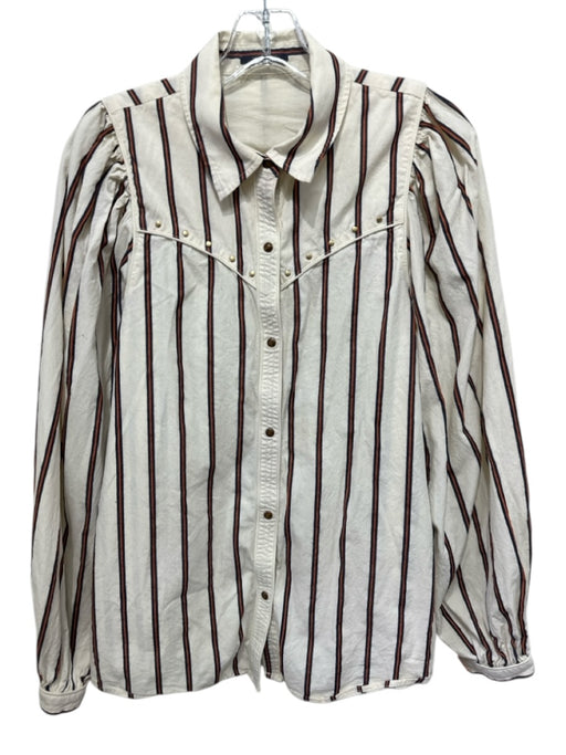 Scotch & Soda Size L Ivory, Blue, Orange Cotton Striped Button Up Collar Top Ivory, Blue, Orange / L
