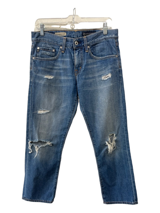 AG Size 26 Medium Wash Cotton Denim Low Rise Slim Straight Leg distressed Jeans Medium Wash / 26