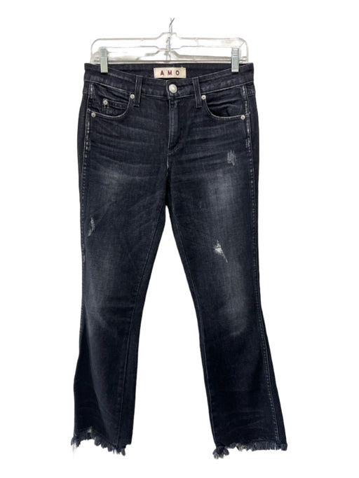 AMO Size 26 Black Cotton Denim High Rise Cropped Boot Cut Cut Off Jeans Black / 26