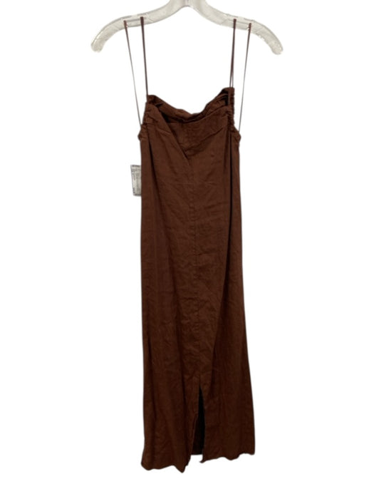 Massimo Dutti Size 4 Brown Linen Blend Spaghetti Strap Square Neck Dress Brown / 4