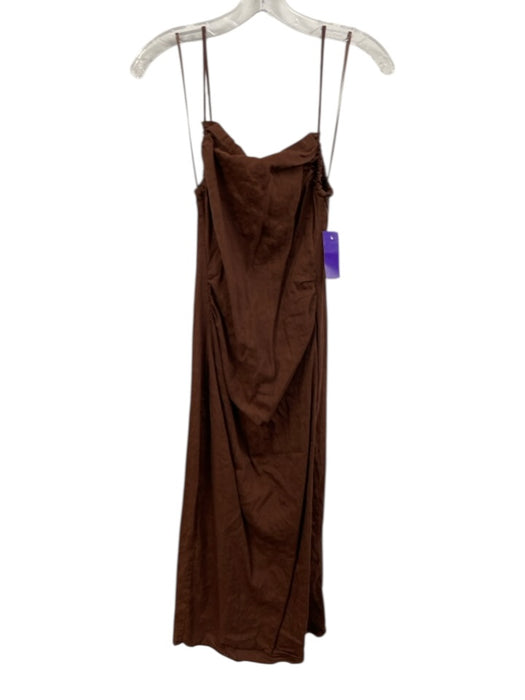 Massimo Dutti Size 4 Brown Linen Blend Spaghetti Strap Square Neck Dress Brown / 4