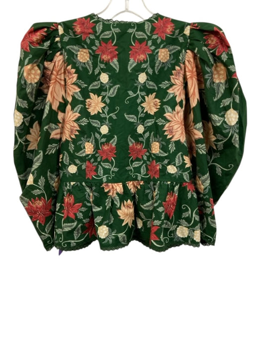 Farm Rio Size S Green & Pink Cotton Floral 3/4 Sleeve Puff Shoulder Top Green & Pink / S