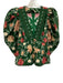 Farm Rio Size S Green & Pink Cotton Floral 3/4 Sleeve Puff Shoulder Top Green & Pink / S