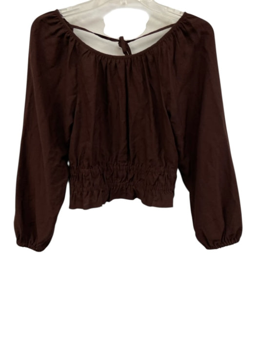 Madewell Size S Red Brown Viscose Blend Long Balloon Sleeve Tie Back Crop Top Red Brown / S