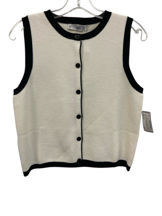 Mango Size S Cream White & Black Cotton Blend Sleeveless Contrast Trim Vest Top Cream White & Black / S