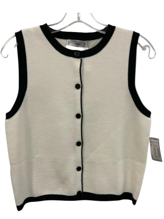 Mango Size S Cream White & Black Cotton Blend Sleeveless Contrast Trim Vest Top Cream White & Black / S