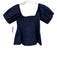 Staud Size S Navy Blue Cotton Blend Short Puff Sleeve Wide Neck Back Zip Top Navy Blue / S