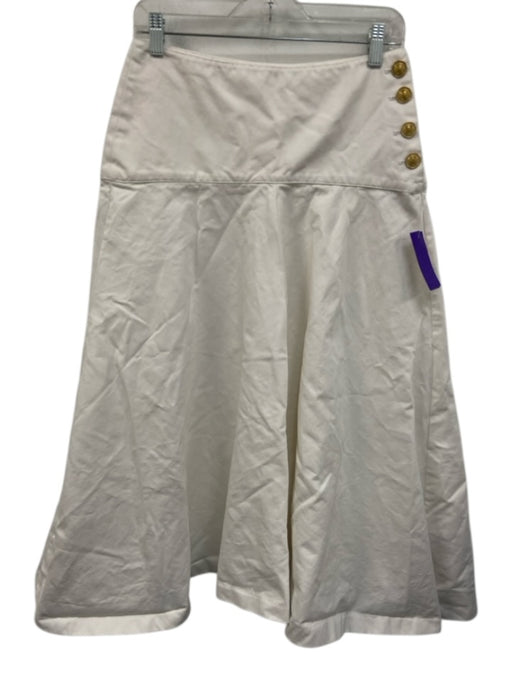 Zara Size S White Cotton Denim Button Side A Line Midi Skirt White / S