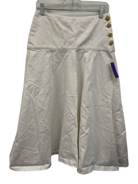 Zara Size S White Cotton Denim Button Side A Line Midi Skirt White / S