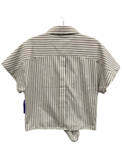 Tuckernuck Size XS Cream White & Navy Blue Linen Striped Short Sleeve Top Cream White & Navy Blue / XS