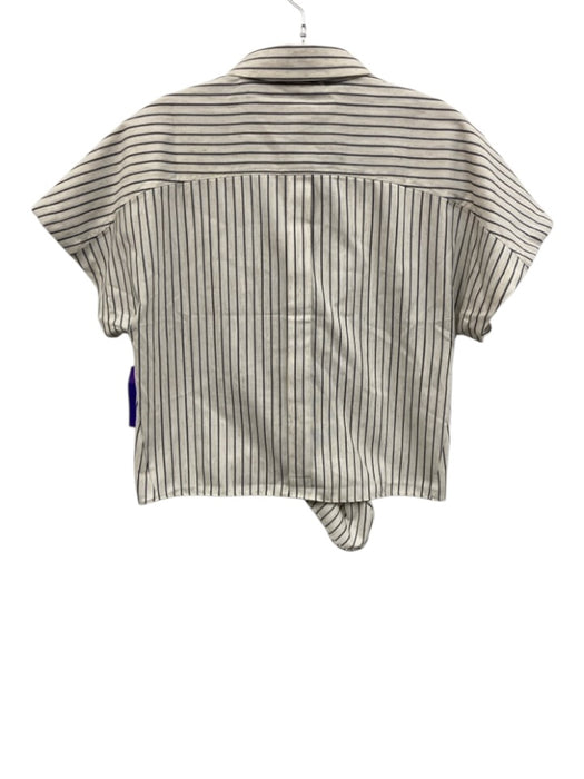 Tuckernuck Size XS Cream White & Navy Blue Linen Striped Short Sleeve Top Cream White & Navy Blue / XS