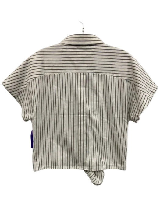 Tuckernuck Size XS Cream White & Navy Blue Linen Striped Short Sleeve Top Cream White & Navy Blue / XS