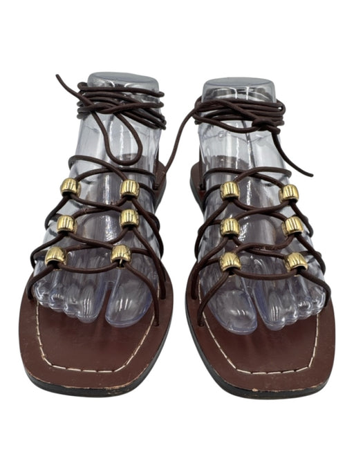 Loeffler Randall Shoe Size 8.5 Brown Leather Upper Strappy Wrap Ankle Sandals Brown / 8.5
