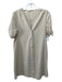 MNG by Mango Size 2 Beige Cotton V Neck Button Front Short Sleeve Shift Dress Beige / 2