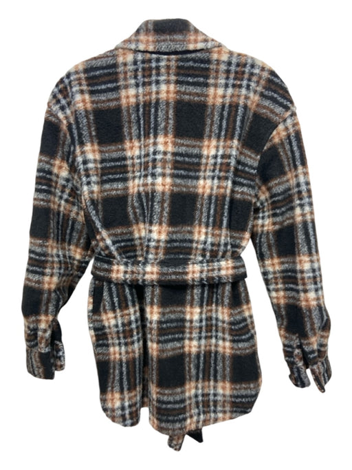 Sanctuary Size S Brown, Black & Gray Polyester Plaid Fuzzy Button Up Jacket Brown, Black & Gray / S