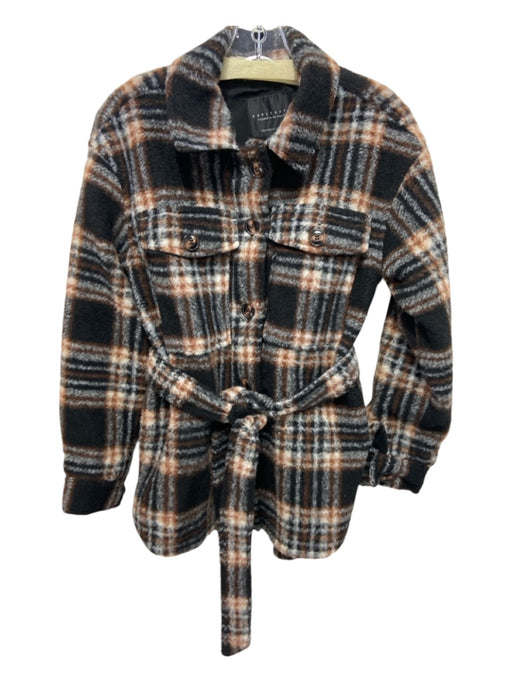 Sanctuary Size S Brown, Black & Gray Polyester Plaid Fuzzy Button Up Jacket Brown, Black & Gray / S