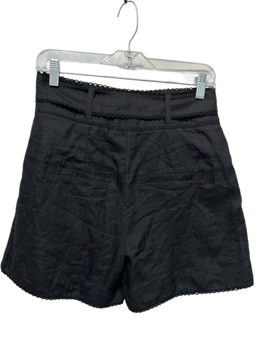 Veronica Beard Size 2 Black Ramie Zip Fly Edge Detail Pleated Belted Shorts Black / 2