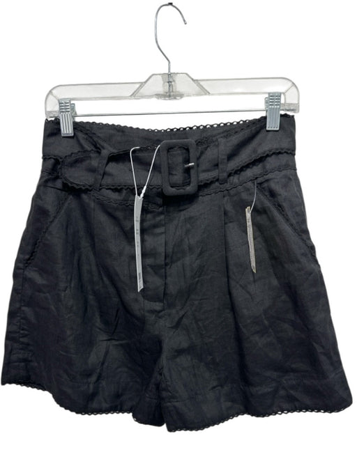 Veronica Beard Size 2 Black Ramie Zip Fly Edge Detail Pleated Belted Shorts Black / 2