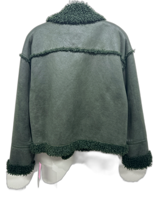NVLT Size S Green Polyester Faux Shearling Contrast Pockets Full Zip Jacket Green / S