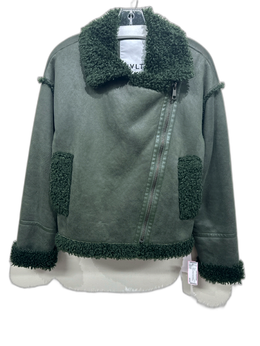 NVLT Size S Green Polyester Faux Shearling Contrast Pockets Full Zip Jacket Green / S