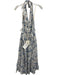 Agua by Agua Bendita Size XS White & Blue Linen Botanical Tie Neck Halter Dress White & Blue / XS