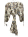Kivari Size 4 Cream White, Blue & Brown Linen & Cotton Botanical V Neck Dress Cream White, Blue & Brown / 4