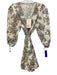Kivari Size 4 Cream White, Blue & Brown Linen & Cotton Botanical V Neck Dress Cream White, Blue & Brown / 4