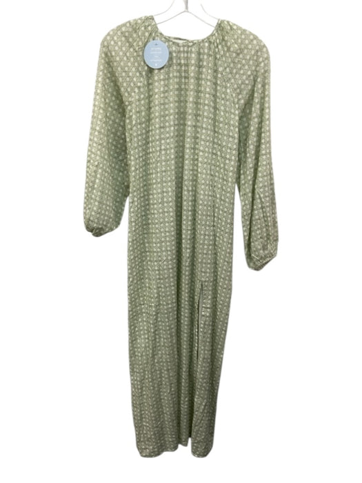 Hill House Size S White & Green Cotton Blend Lattice Print Open Back Dress White & Green / S