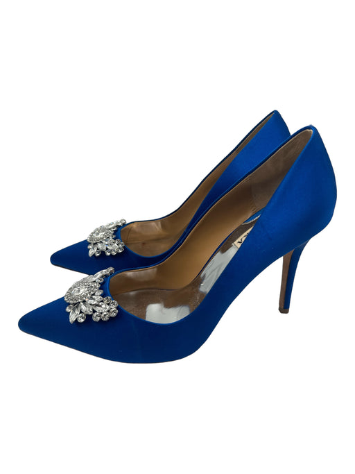 Badgley Mischka Shoe Size 9.5 Blue & Silver Satin Jeweled Detail Stiletto Pumps Blue & Silver / 9.5