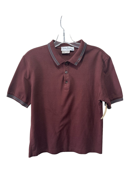 Ferragamo Size S Rust Cotton Blend Solid Polo Men's Short Sleeve S