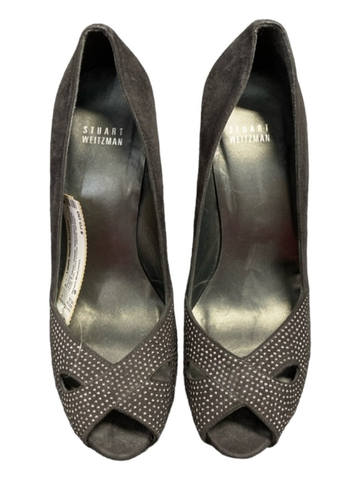 Stuart Weitzman Shoe Size 8 Gray & Silver Suede Rhinestone Detail Peep Toe Shoes Gray & Silver / 8
