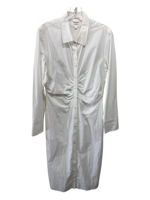 XiRENA Size Large White Cotton Long Sleeve Button Up & Collar Ruched Maxi Dress White / Large