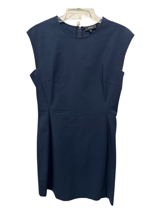 Theory Size 12 Navy Cotton Blend Sleeveless Darted A Line Back Zip Dress Navy / 12