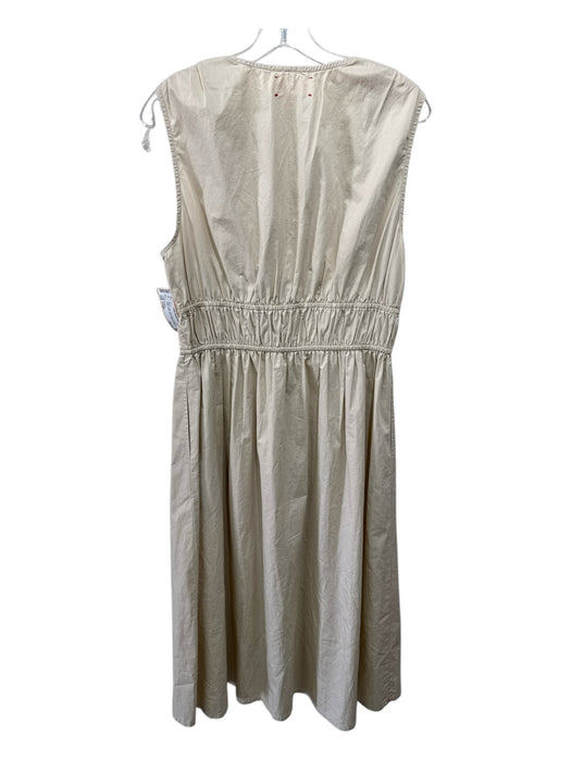 XiRENA Size Large Beige Cotton Sleeveless V Neck Smock Waist Maxi Dress Beige / Large