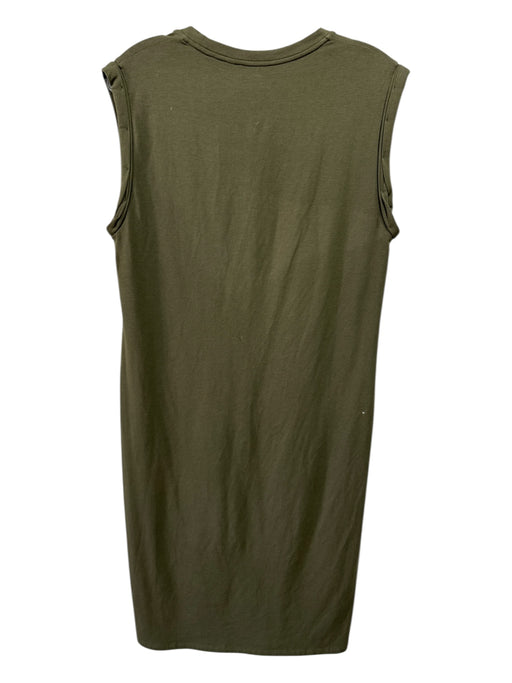 Theory Size L Olive Green Cotton Blend Folded Cap Sleeve Crew Neck Maxi Dress Olive Green / L
