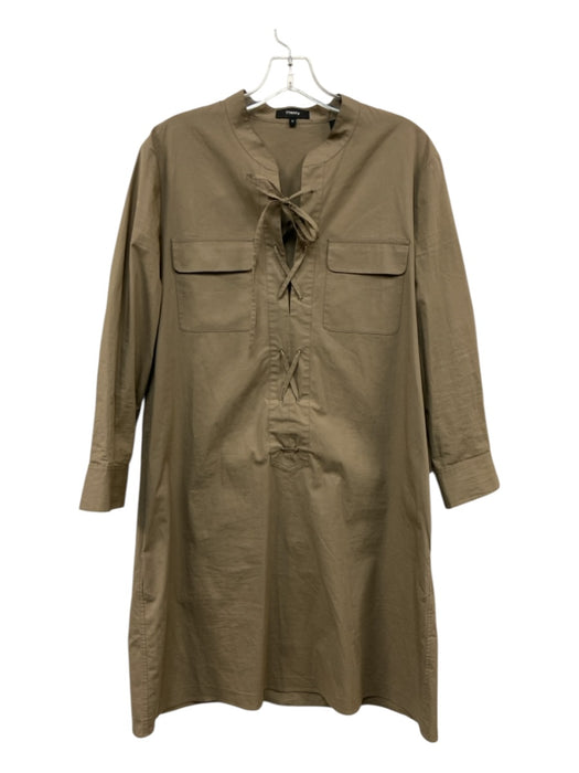 Theory Size 10 Olive Green Cotton Lace Up Long Sleeve Flap Pockets Dress Olive Green / 10